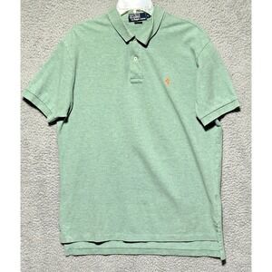 Polo Ralph Lauren Polo Shirt Mens L Mint Green Orange Pony Logo Cotton Preppy
